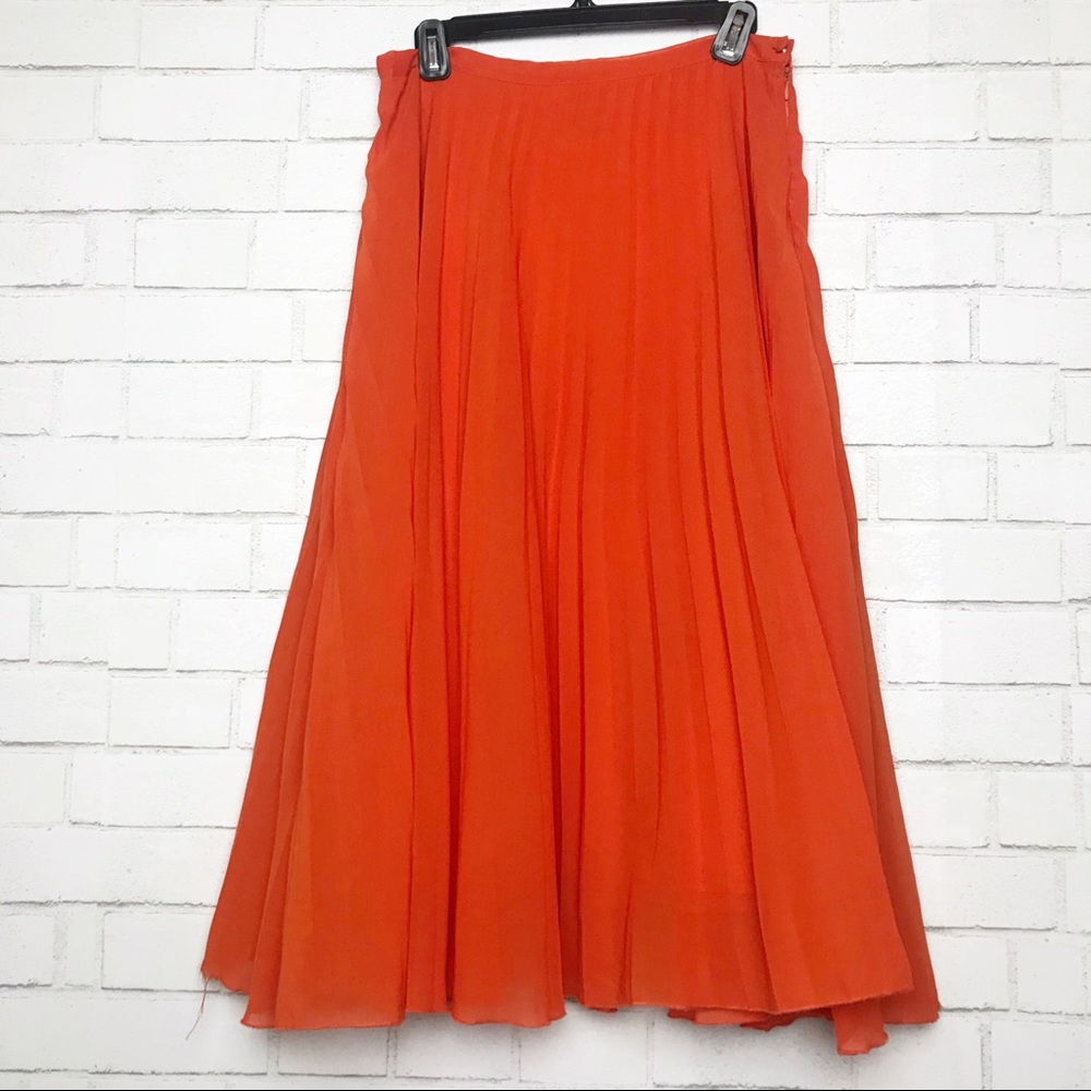 Orange Pleated Maxi Skirt